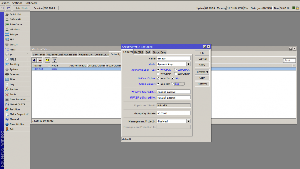 Mikrotik mAP Lite konfiguracja wpa wpa2 irass.pl